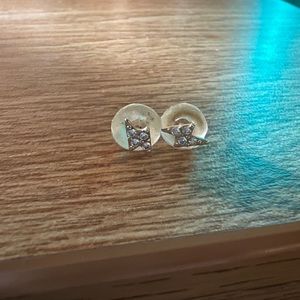 Solid 14k Gold Lightening Bolt Stud Earrings CZ